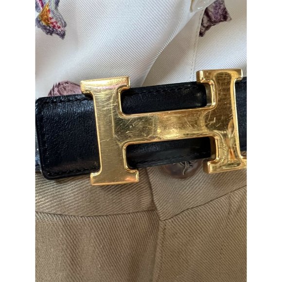 HERMES Womens Waist Belt Black Brown Textured Reversible H Buckle France M - Picture 12 of 12